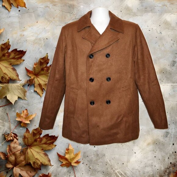 Men's Chouyatou Double Breasted Wool Blend Peacoat Jacket Size M Fully Lined - Picture 1 of 9